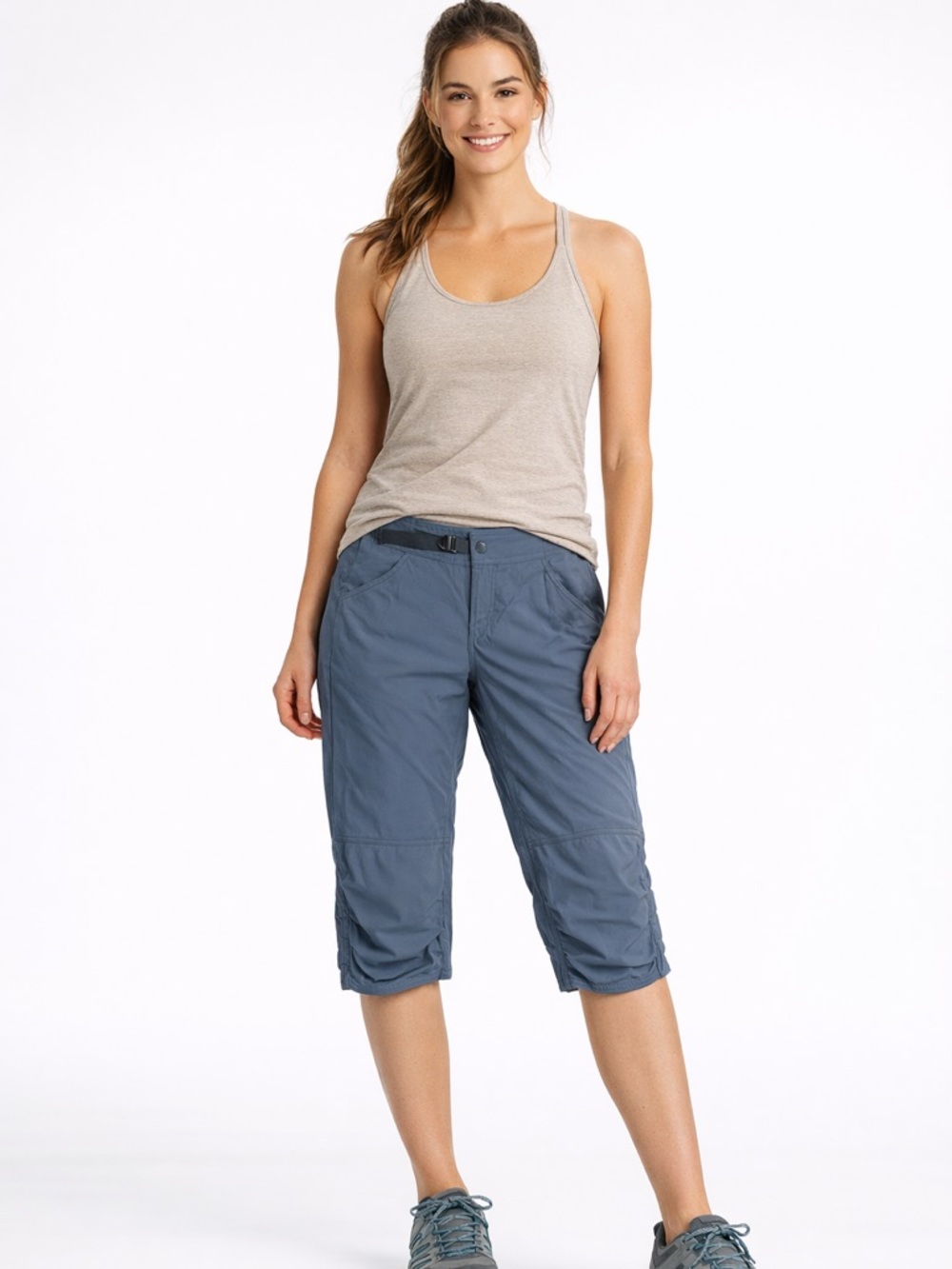 Prana Grey Hiking Bermuda Shorts Sz4 Outdoor Active Lightweight Adjustable Waist